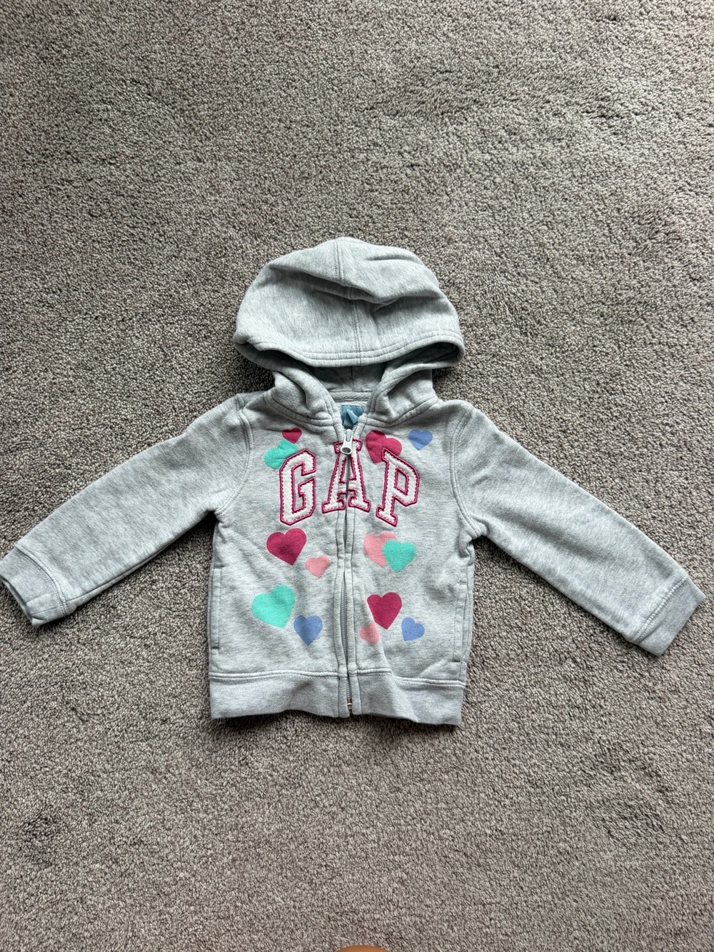 GAP Light Gray Hoodie with Multicolor Heart Appliqués
